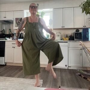 Noracora | NWT Olive Green Linen Blend Wide-Leg Jumpsuit